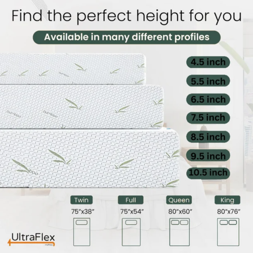UltraFlex RestEasy Gel-Infused Foam Mattress, Ideal for Bunk Beds, Trundle Beds, Caravans, RV, Bamboo Feel, CertiPUR-US® Certified, Medium