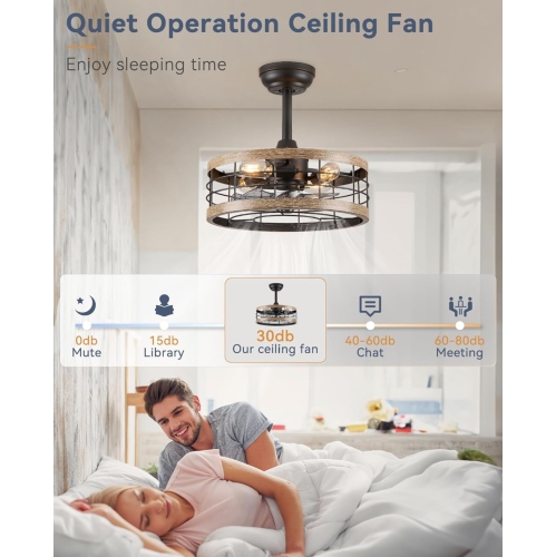 16.5in Caged Ceiling Fan with Light, Fandelier Industrial Ceiling Fan with Remote, Rustic Metal Fan Lights Ceiling Fixtures for Kitchen, Farmhouse,