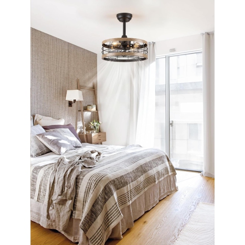 16.5in Caged Ceiling Fan with Light, Fandelier Industrial Ceiling Fan with Remote, Rustic Metal Fan Lights Ceiling Fixtures for Kitchen, Farmhouse,