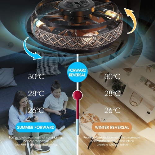 Low Profile Caged Ceiling Fans with Lights and Remote, Flush Mount Ceiling Fan with Light, Bedroom Fan, Small Industrial Black Ceiling Light Fixture,