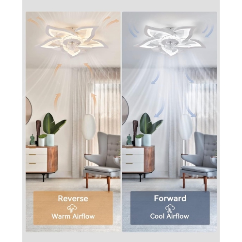 Flower Ceiling Fans with Lights, Small 27 Inch Modern Low Profile Ceiling Fan, Dimmable LED Ceiling Light Fixture, Flush Mount Ceiling Fans with