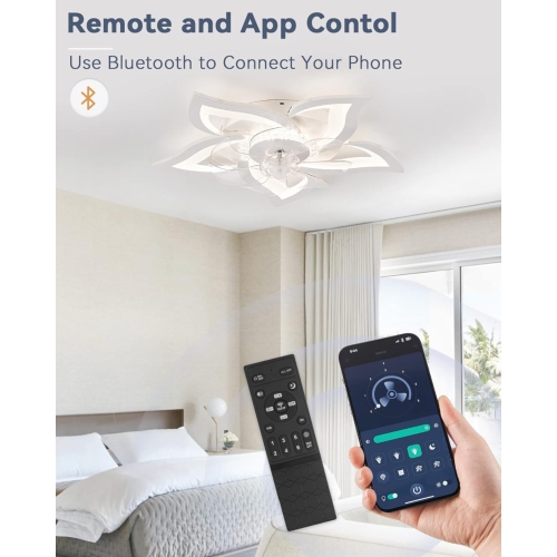 Flower Ceiling Fans with Lights, Small 27 Inch Modern Low Profile Ceiling Fan, Dimmable LED Ceiling Light Fixture, Flush Mount Ceiling Fans with