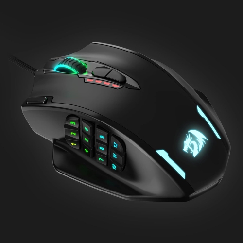 Redragon M908 Impact RGB Gaming Mouse – 12,400 DPI Wired Laser MMO Mouse with 12 Programmable Side Buttons, Customizable RGB Lighting & High