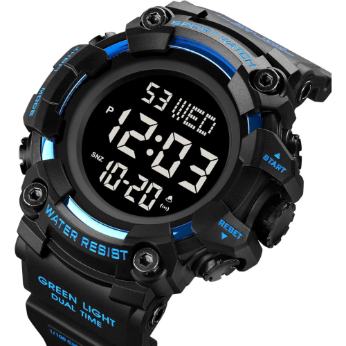 Men Sport Watch Countdown Stopwatch Watch Mens Wrist Watch Waterproof LED Electronic Digital Male Watch 12/24 Hour Multifunctional Watch, C Black,