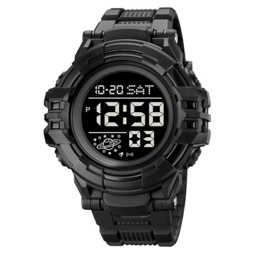 Men Sport Watch Countdown Stopwatch Watch Mens Wrist Watch Waterproof LED Electronic Digital Male Watch 12/24 Hour Multifunctional Watch, C Black,