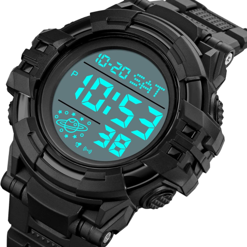 Men Sport Watch Countdown Stopwatch Watch Mens Wrist Watch Waterproof LED Electronic Digital Male Watch 12/24 Hour Multifunctional Watch, C Black,