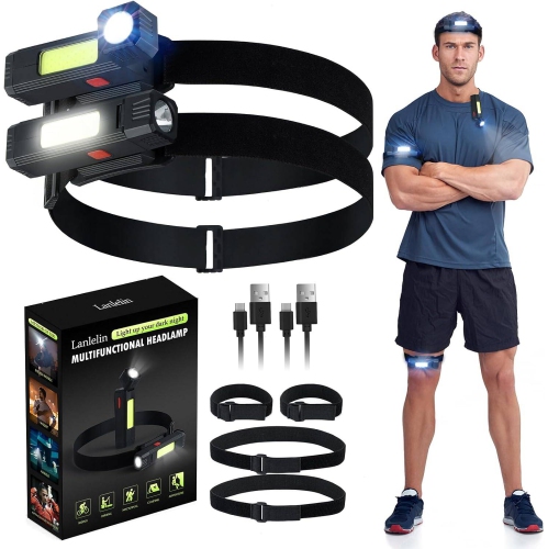 Petginhome Rechargeable Headlamp for Camping Running, 2PC Bright 300 Lumen with 3 Mode 800mAh Flashlight Headlamp, Lightweight IPX3 Waterproof