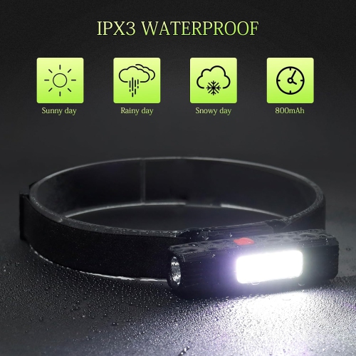 Lampe frontale rechargeable Petginhome pour la course au camping, 2PC Bright 300 Lumen avec lampe de poche 800 mAh à 3 modes, lampe frontale