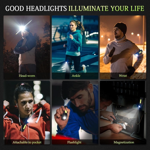 Lampe frontale rechargeable Petginhome pour la course au camping, 2PC Bright 300 Lumen avec lampe de poche 800 mAh à 3 modes, lampe frontale