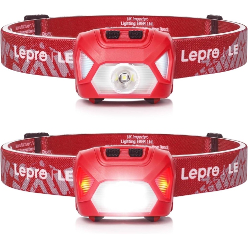 Petginhome Headlamp 2-Pack, 1300 Lux Ultra-Light Bright LED Headlights with White Red Light, 6 Modes Waterproof Head Flashlight for Camping Running