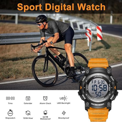Watches for Men Digital Sport Outdoor Mens Watches 5ATM Waterproof Large Numbers Men's Watch with Resin Strap Military LED Backlight Montre Homme