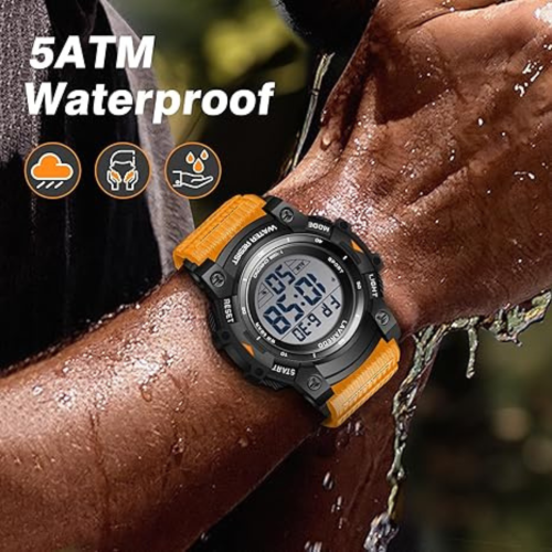 Watches for Men Digital Sport Outdoor Mens Watches 5ATM Waterproof Large Numbers Men's Watch with Resin Strap Military LED Backlight Montre Homme