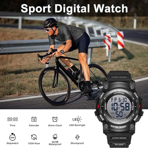 Watches for Men Digital Sport Outdoor Mens Watches 5ATM Waterproof Large Numbers Men's Watch with Resin Strap Military LED Backlight Montre Homme