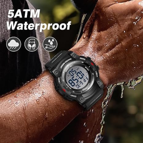 Watches for Men Digital Sport Outdoor Mens Watches 5ATM Waterproof Large Numbers Men's Watch with Resin Strap Military LED Backlight Montre Homme