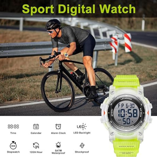 Watches for Men Digital Sport Outdoor Mens Watches 5ATM Waterproof Large Numbers Men's Watch with Resin Strap Military LED Backlight Montre Homme