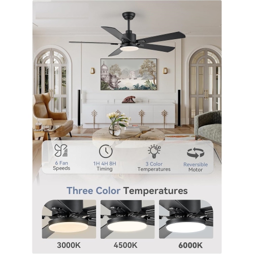 PROMO 2 Pack 52" Ceiling Fans with Lights, Black Modern Ceiling Fan with Remote, Farmhouse Indoor Ceiling Fan with Dual Finish Blades, Quiet & Strong
