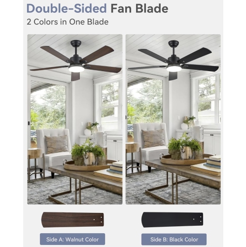 PROMO 2 Pack 52" Ceiling Fans with Lights, Black Modern Ceiling Fan with Remote, Farmhouse Indoor Ceiling Fan with Dual Finish Blades, Quiet & Strong