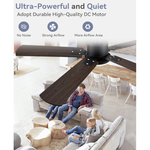 PROMO 2 Pack 52" Ceiling Fans with Lights, Black Modern Ceiling Fan with Remote, Farmhouse Indoor Ceiling Fan with Dual Finish Blades, Quiet & Strong