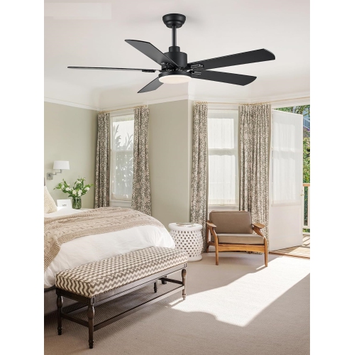 PROMO 2 Pack 52" Ceiling Fans with Lights, Black Modern Ceiling Fan with Remote, Farmhouse Indoor Ceiling Fan with Dual Finish Blades, Quiet & Strong