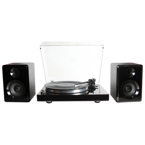 Remis à neuf - Tourne-disque Bluetooth à entraînement par courroie MX-TT120 et haut-parleurs d'étagère stéréo de Memorex - Paire