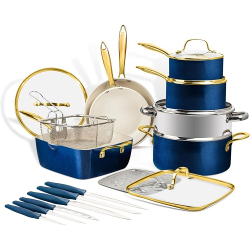Image 1 de 7.. Batterie de cuisine 20 pièces en céramique antiadhésive Ultra de Gotham Steel avec couteaux Knutriblade