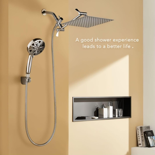 12''Rainfall Shower Head with Handheld Combo High Pressure 8+2 Mode Built-in Power wash, Stainless Steel Chrome Showerhead with 11'' Extension Arm