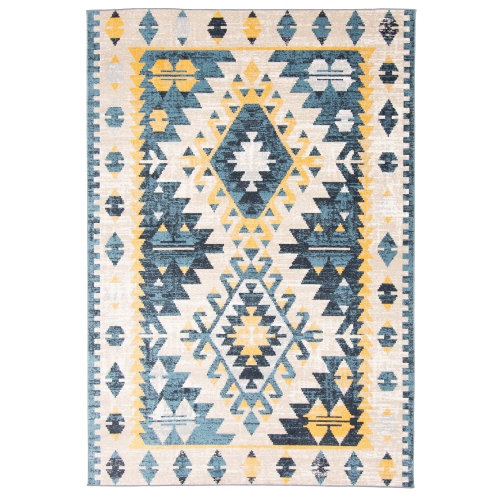 ALFRESCO DECOR  Aqua Gypsy Polyester Rug 3'0" X 5'0" In Ivory