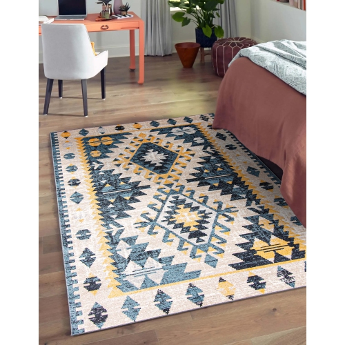 Aqua Gypsy Ivory Polyester Rug 3'0" x 5'0"