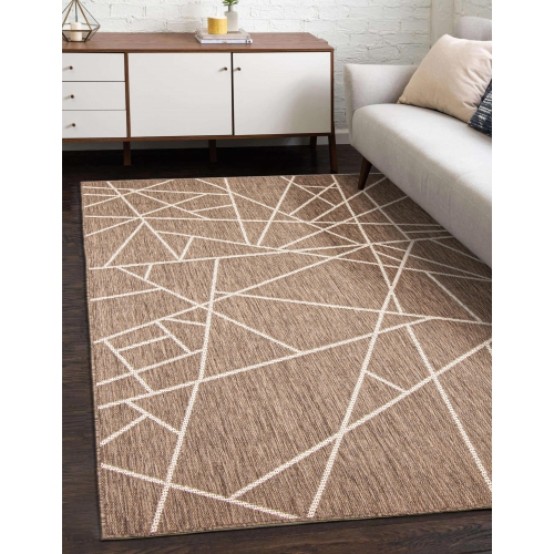 Sisal Abstract Taupe-Champagne Polypropylene Rug 5'3" x 7'7"