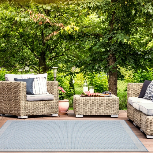 Veranda Diamond Blue Polypropylene Rug 6'7" x 9'6"