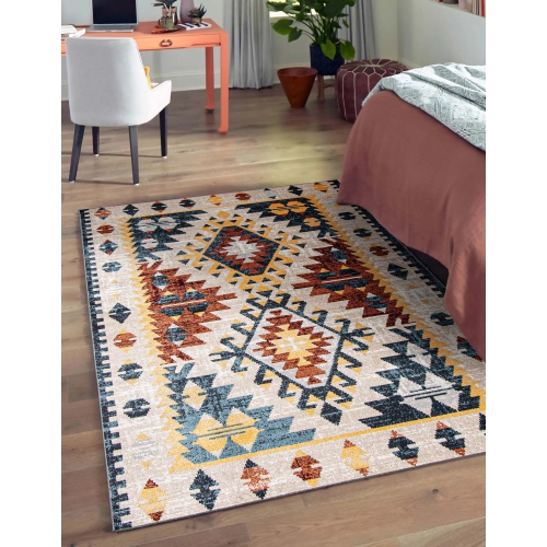 Aqua Gypsy Ivory Polyester Rug 3'0" x 5'0"