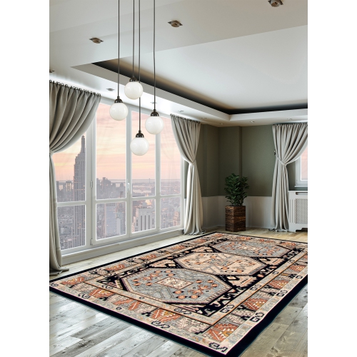 Qashqai , tapis sarcelle en polypropylène 2 pi 8&nbsp;po x 10 pi 0&nbsp;po