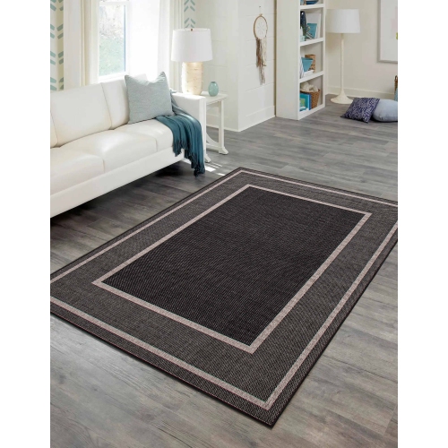 Jute Natura Black, Grey Polypropylene Rug 5'3" x 7'7"