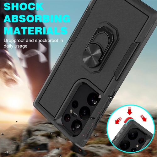 [CS] Shockproof Heavy Duty Magnetic Hard Armor Kickstand Case with Ring Holder for Samsung Galaxy S25 Ultra, Navy