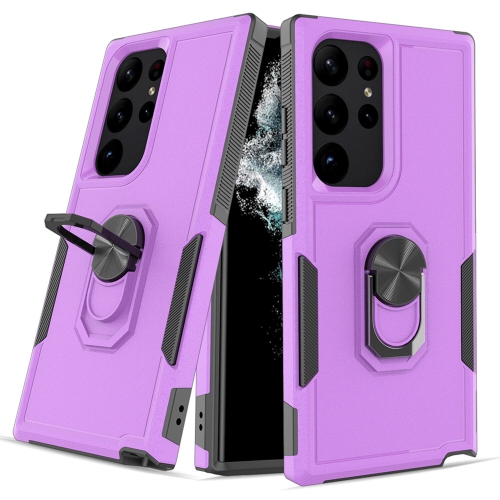 [CS] Shockproof Heavy Duty Magnetic Hard Armor Kickstand Case with Ring Holder for Samsung Galaxy S25 Ultra, Purple