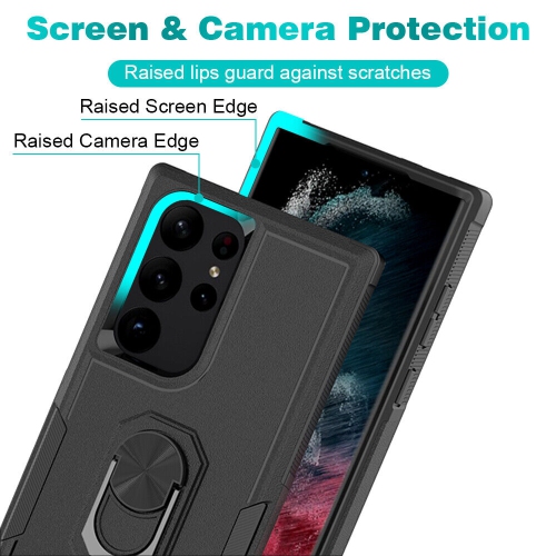 [CS] Shockproof Heavy Duty Magnetic Hard Armor Kickstand Case with Ring Holder for Samsung Galaxy S25 Ultra, Purple