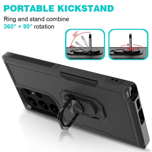 [CS] Shockproof Heavy Duty Magnetic Hard Armor Kickstand Case with Ring Holder for Samsung Galaxy S25 Ultra, Red