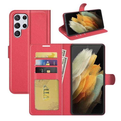 [CS] Magnetic Card Slot Leather Folio Wallet Flip Case Cover for Samsung Galaxy S25 Ultra, Red