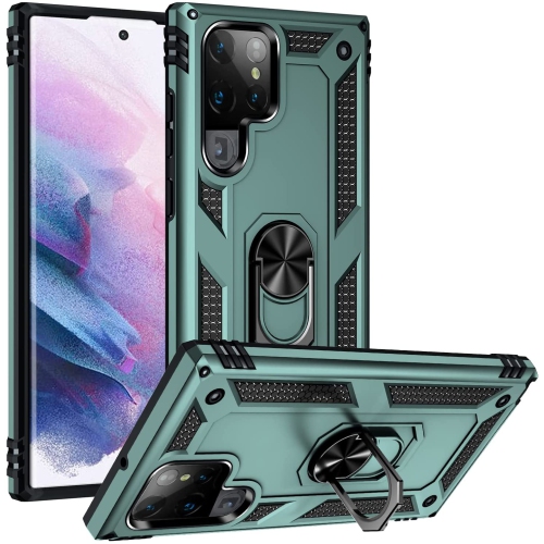 [CS] Hybrid Magnetic Hard Kickstand Case Cover with Ring Holder for Samsung Galaxy S25 Ultra, Midnight Green