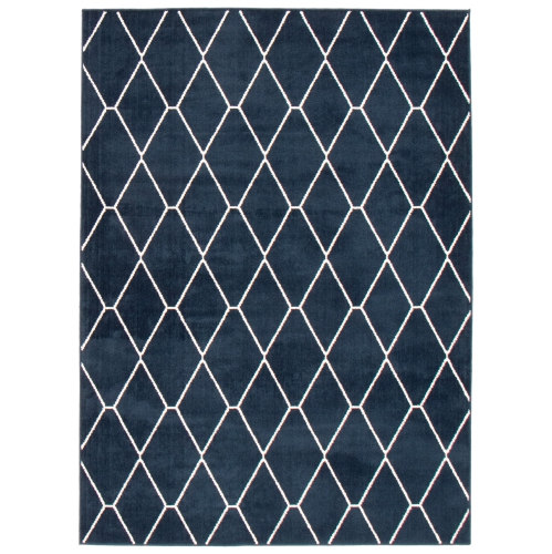 ALFRESCO DECOR  Ambiance Diamante Navy/white Microfiber Rug 5'3" X 7'3"