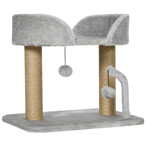 PawHut Cat Tree, 16.5" Small Cat Tower Condo for Indoor Cats with Jute Scratching Posts, Top Perch, Dangling Balls, Cat Activity Centre, Grey