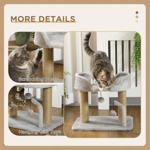 PawHut Cat Tree, 16.5" Small Cat Tower Condo for Indoor Cats with Jute Scratching Posts, Top Perch, Dangling Balls, Cat Activity Centre, Grey