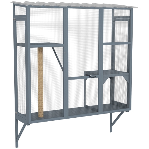 Image 1 of 9.. PawHut Catio Outdoor Cat Enclosure, Cat Window Box for 2-3 Cats with 2 Jumping Platforms & Scratching Post, Expendable Secure Window Perch House for