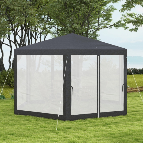 Outsunny Φ13' Hexagon Party Tent Patio Gazebo Outdoor Activity Event Canopy Quick Sun Shelter Pavilion with Netting Mesh Sidewall Dark Grey