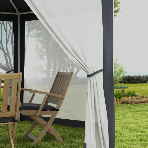 Outsunny Φ13' Hexagon Party Tent Patio Gazebo Outdoor Activity Event Canopy Quick Sun Shelter Pavilion with Netting Mesh Sidewall Dark Grey