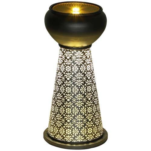 OUTSUNNY  28" Tall Outdoor Water Fountain \w Led Lights, Bowl Garden Waterfall Fountain \w Adjustable Flow, Outdoor Water Feature \w Cut-Out Floral