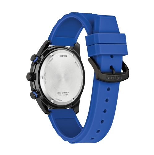 Citizen Mens Brycen Eco-Drive Watch 45mm Black Stainless Steel Case Blue Silicone Strap with Black Dial