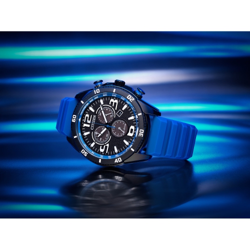 Citizen Mens Brycen Eco-Drive Watch 45mm Black Stainless Steel Case Blue Silicone Strap with Black Dial