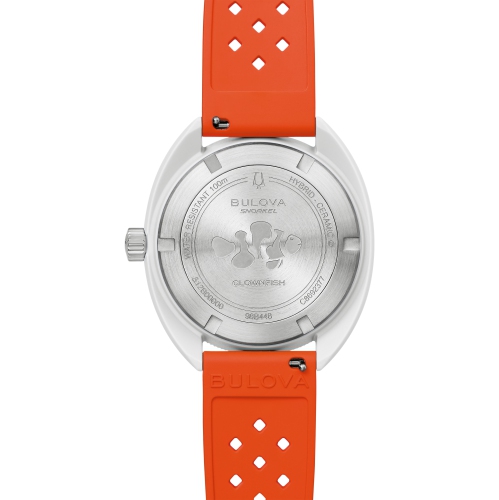 Bulova Mens Snorkel Quartz Watch 41mm White Hybrid-Ceramic Case Orange HNBR Rubber Strap with White Dial