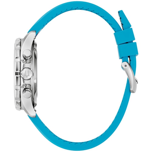 Montre à quartz pour hommes E1 Team Miami Special Edition de Bulova 43 mm boîtier inox argenté cuir deux tons et bracelet en silicone avec